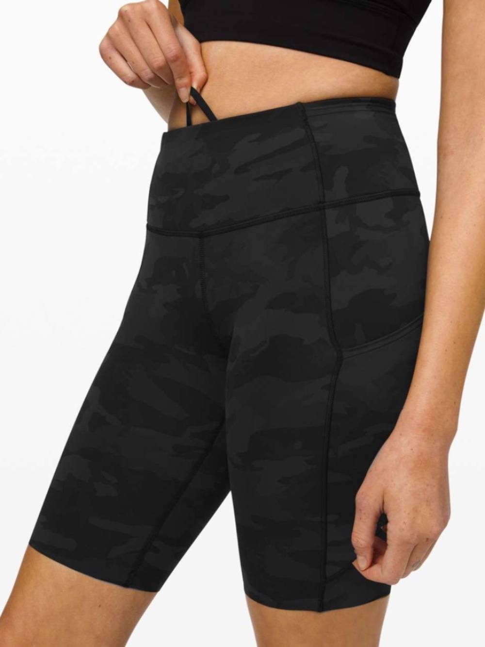 Lululemon Fast And Free Gray Black Camo 10" Biker Short, Running, Women's 4